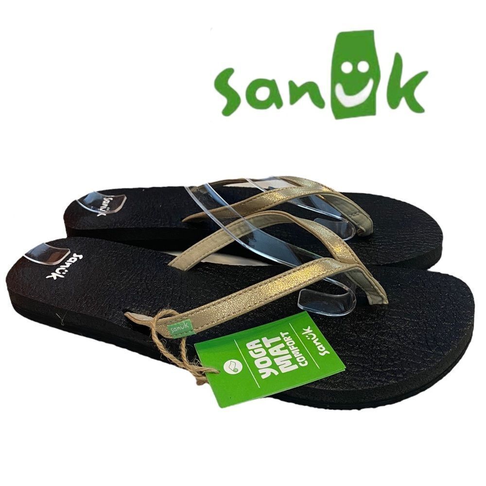 NEW with Tag Sanuk Women's Yoga Spree 4 Gold Metallic Flip Flops Sandals 11